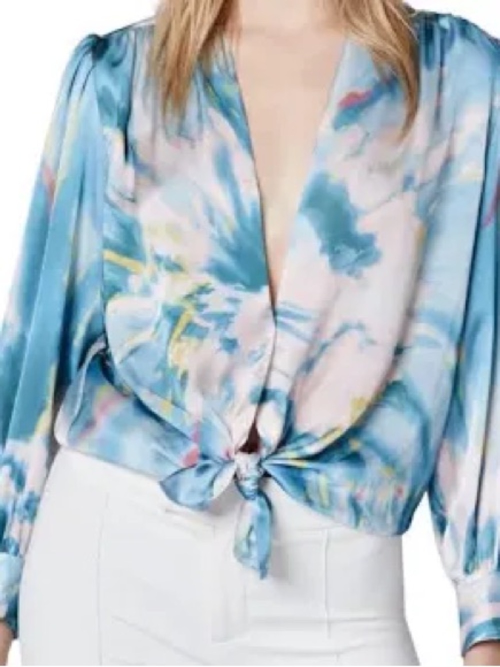 Smythe Blue Tie-Dye Satin Blouse